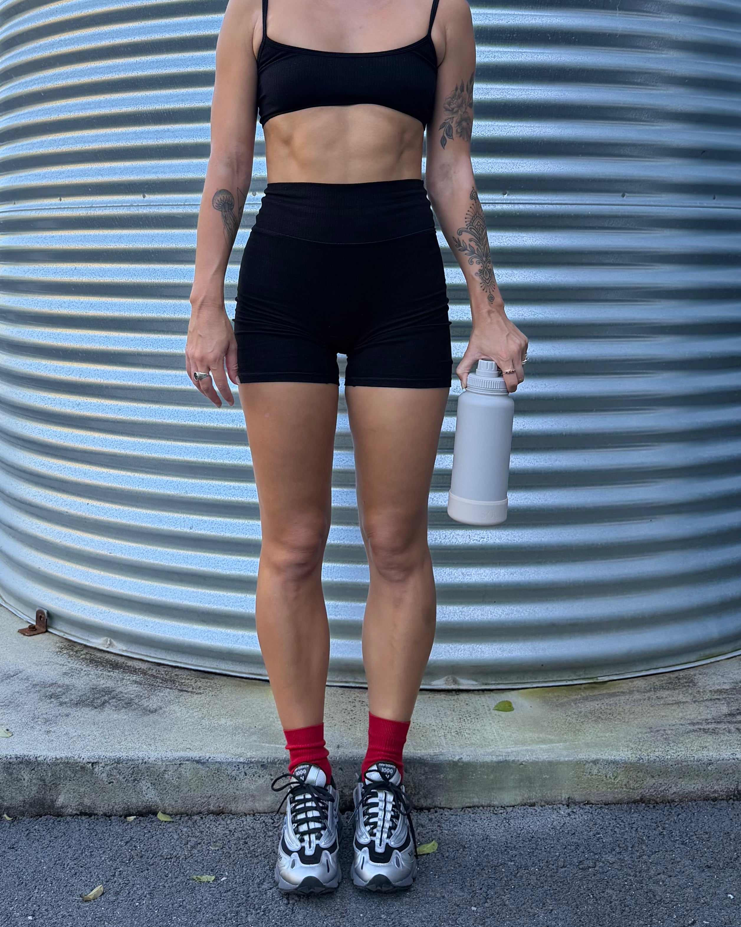 black ribbed organic shorts for yoga and activewear non toxic natural Women's activewear australia