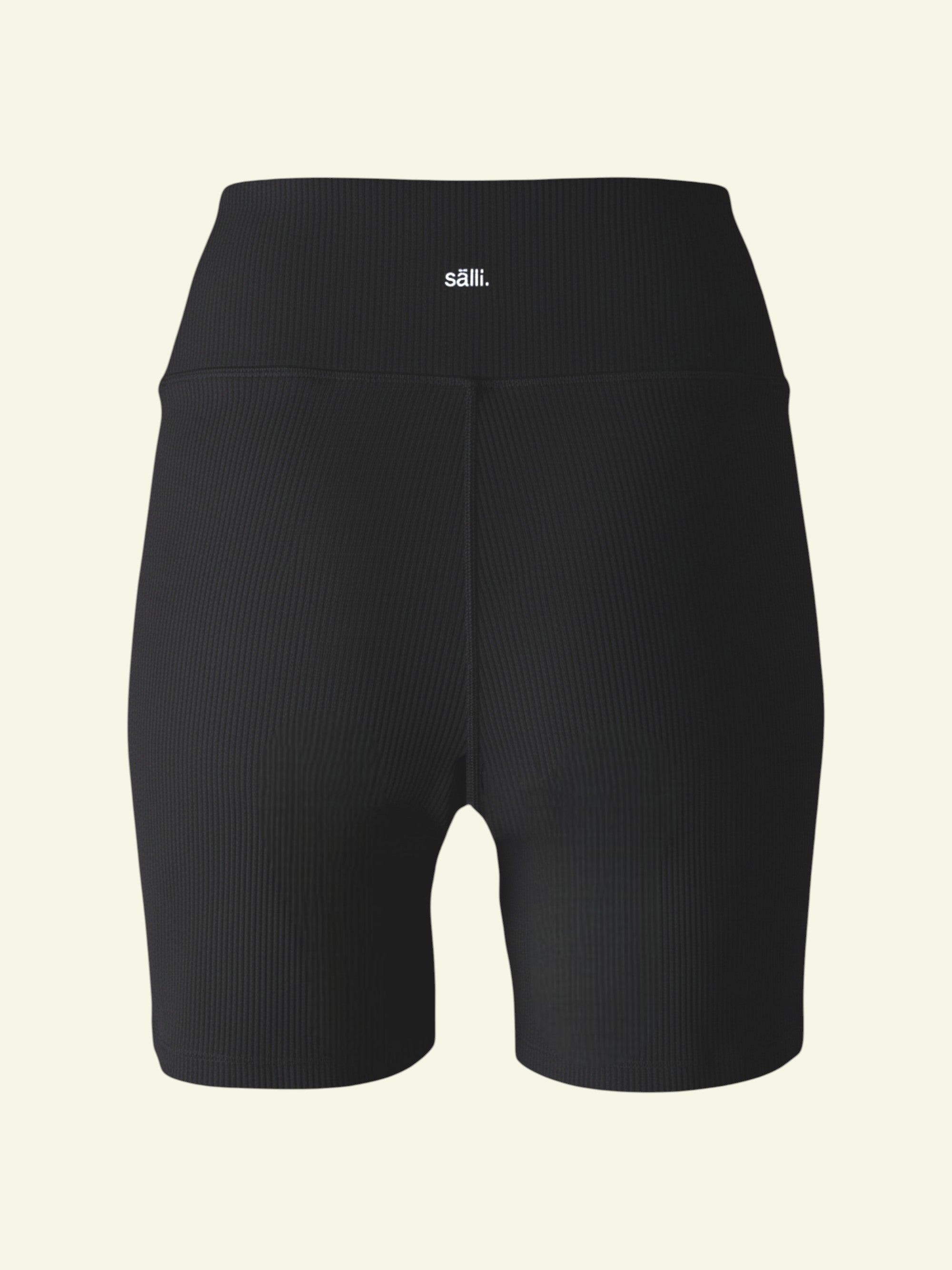 back of flat lay ribbed black organic shorts
